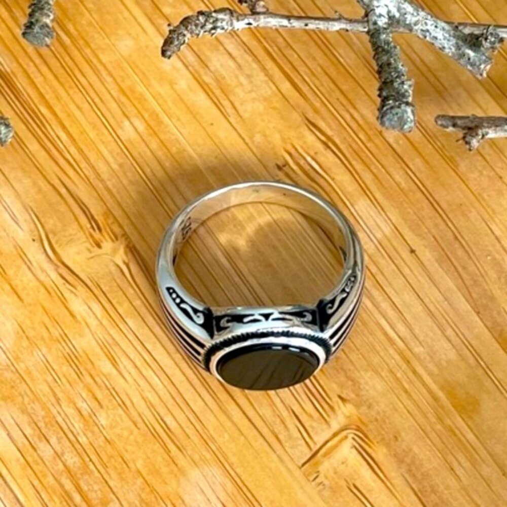 925 Sterling Silver Men's Rings With Natural Onyx - Picture 4 of 9